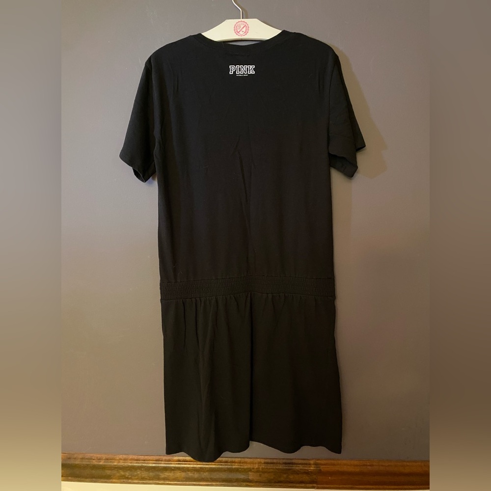 VS PINK VINTAGE Y2K TEE SHIRT ROUCHED BABYDOLL DRESS BLACK LOVE LOGO HTF RARE LG - Picture 8 of 9